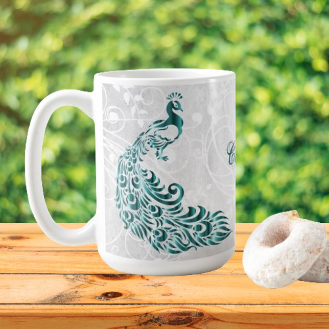 Teal Peacock Personalized Coffee Mug (Teal Peacock Personalized Coffee Mug)