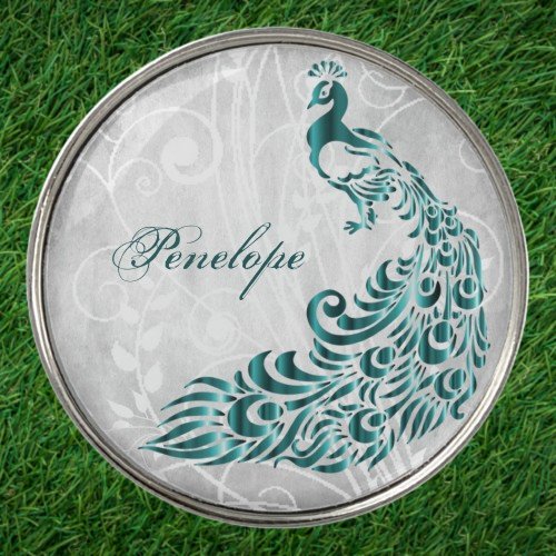 Teal Peacock Personalized Golf Ball Marker