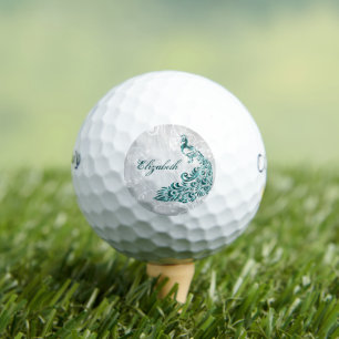 Teal Peacock Personalized Golf Balls