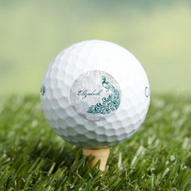 Teal Peacock Personalized Golf Balls (Insitu Tee)