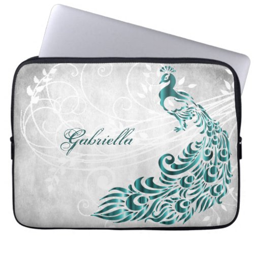 Teal Peacock Personalized Laptop Sleeve