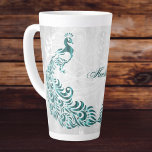 Teal Peacock Personalized Latte Mug at Zazzle