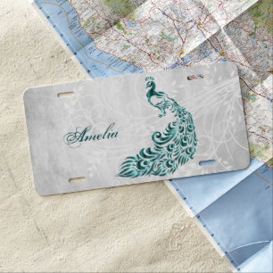 Teal Peacock Personalized License Plate