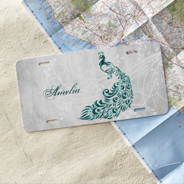 Teal Peacock Personalized License Plate (In Situ)