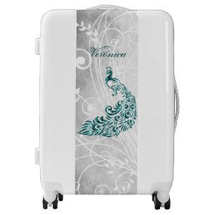 Teal Peacock Personalized Luggage