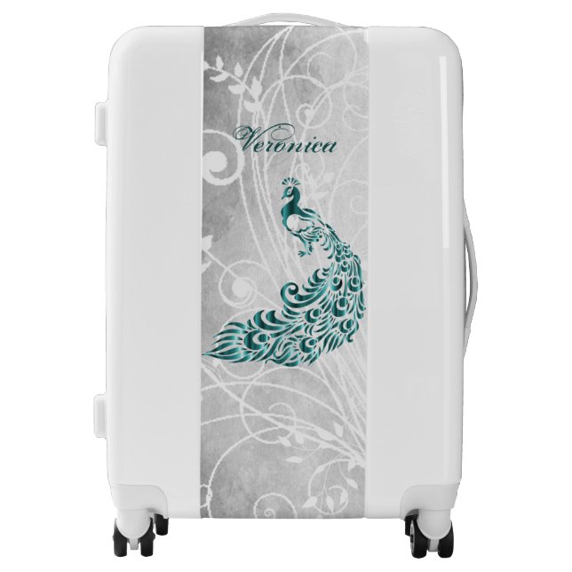 Teal Peacock Personalized Luggage (Front)
