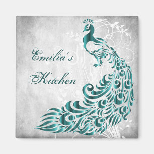 Teal Peacock Personalized Magnet