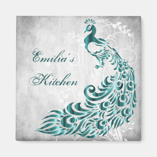 Teal Peacock Personalized Magnet