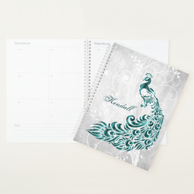 Teal Peacock Personalized Planner (Display)