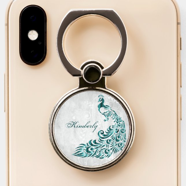 Teal Peacock Personalized Ring Holder (Close Up)