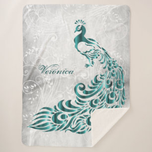 Teal Peacock Personalized Sherpa Blanket