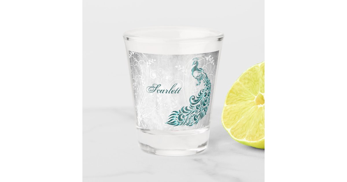 Teal Peacock Personalized Shot Glass