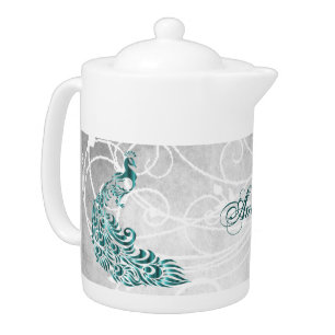 Teal Peacock Personalized Teapot