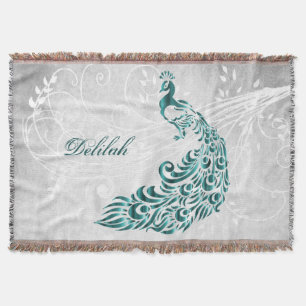 Teal Peacock Personalized Throw Blanket
