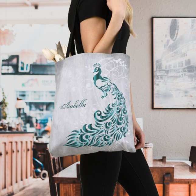Teal Peacock Personalized Tote Bag (Teal Peacock Personalized Tote Bag)