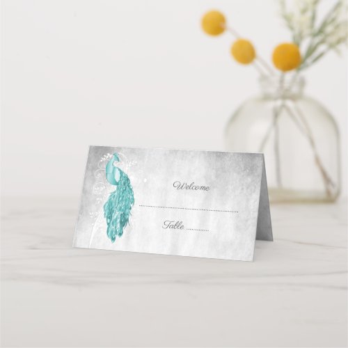 Teal Peacock Reception Place Card