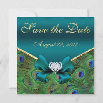 Teal Peacock Save The Date by Wedding_Trends at Zazzle