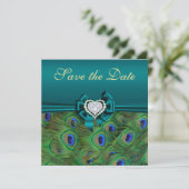 Teal Peacock Save the Date (Standing Front)