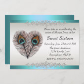 Teal Peacock Sweet Sixteen Invitation (Front/Back)
