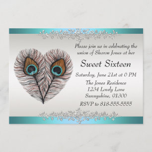 Teal Peacock Sweet Sixteen Invitation