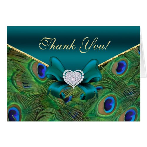 Teal Peacock Thank You Card