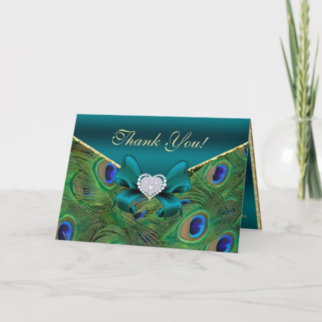 Teal Peacock Thank You Card (Front)