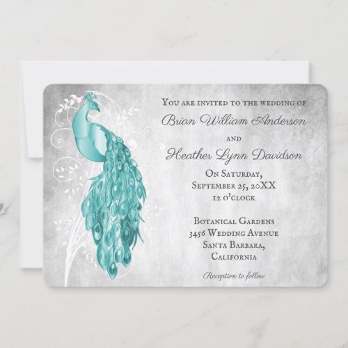 Teal Peacock Wedding Invitation