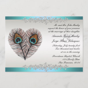Teal Peacock Wedding Invitation