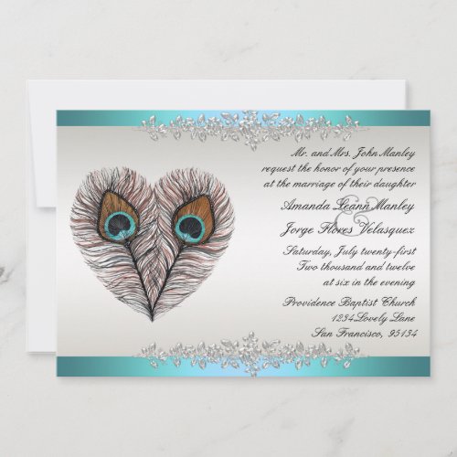 Teal Peacock Wedding Invitation