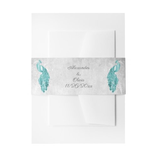 Teal Peacock Wedding Invitation Belly Band