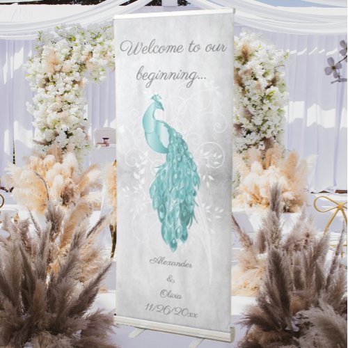 Teal Peacock Wedding Retractable Banner