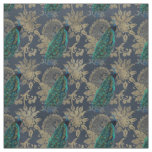 Teal Peacocks on Blue and Gold Fabric