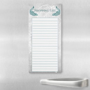 Teal Peacocks Shopping List Magnetic Notepad