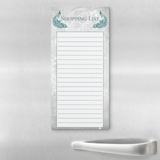 Teal Peacocks Shopping List Magnetic Notepad (In Situ)