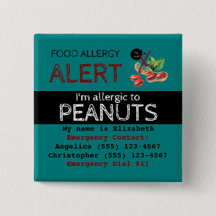 Teal Peanut Food Allergy Alert Label Button
