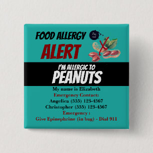 Teal Peanut Food Allergy Alert Warning Button