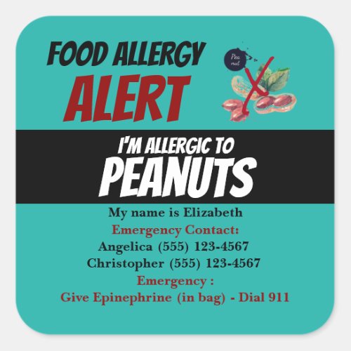 Teal Peanut Food Allergy Alert Warning Label