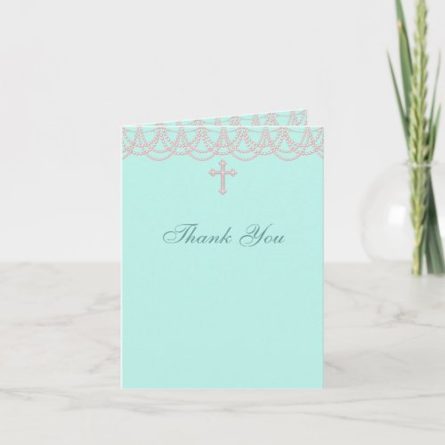 Teal Pearl Christening Thank You Cards