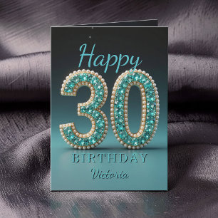 Teal Pearl Diamond Glam 30th Birthday Greeting Card