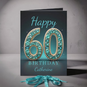 Teal Pearl Diamond Glam 60th Birthday Greeting Card