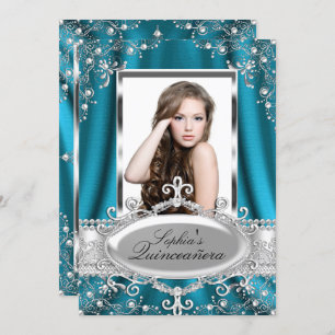 Teal Pearl Silk Vintage Glamour Quinceanera Invitation
