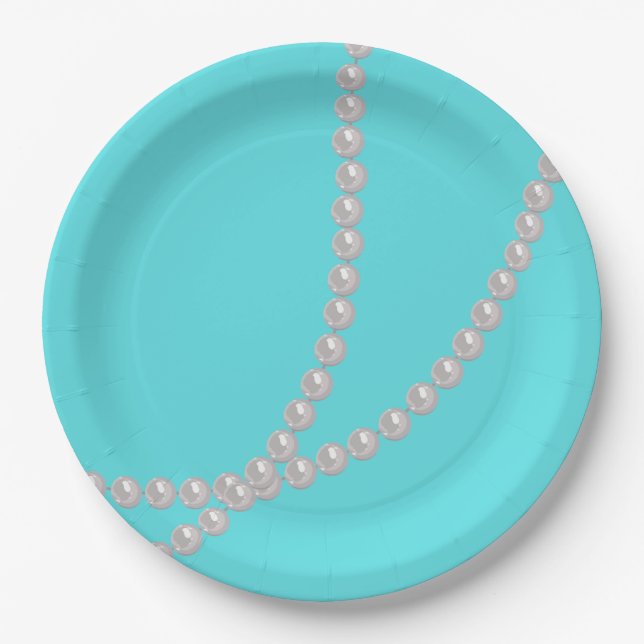 Teal & Pearls Paper Plates (Front)