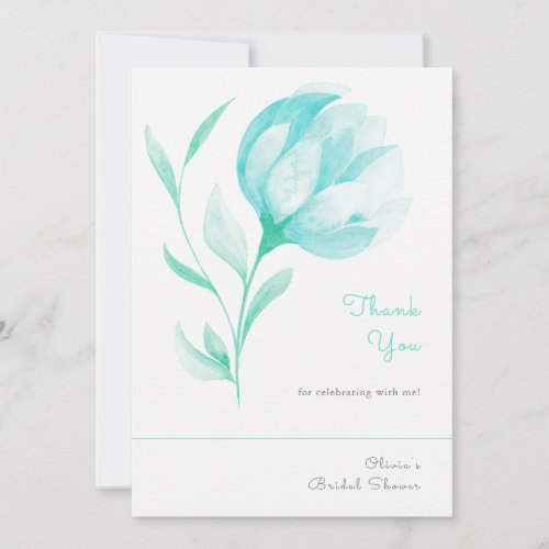 Teal Peonies Bridal Shower Thank You Card