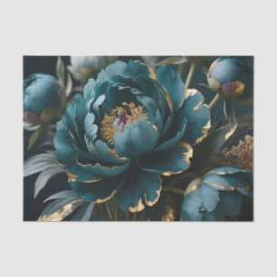 Teal Peony Gold Luxe Botanical Bloom Tissue Paper