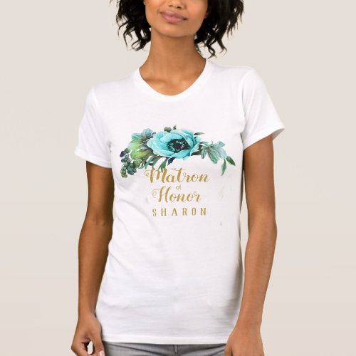 Teal Peony Swag Matron of Honor Name ID456 T_Shirt