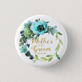 Teal Peony Wreath Mother Of The Groom Id456 Button by arrayforaccessories at Zazzle
