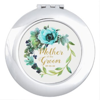 Teal Peony Wreath Mother Of The Groom Id456 Compact Mirror by arrayforaccessories at Zazzle