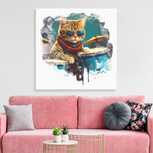 *~* TEAL Percussionist Cool Cat AP91 DRUMMER Canvas Print