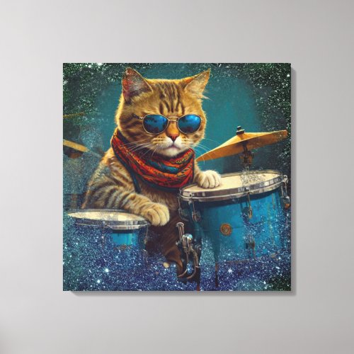  TEAL Percussionist Cool Cat AP91 DRUMMER Canvas Print