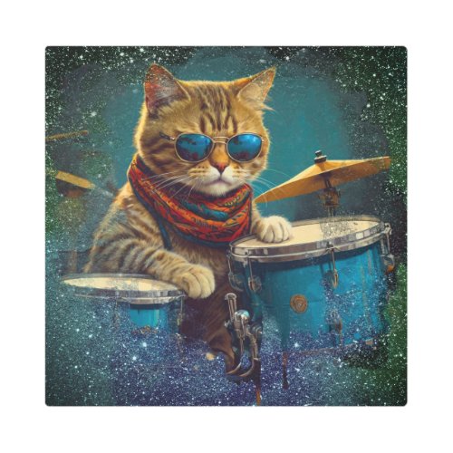 TEAL Percussionist Cool Cat AP91 DRUMMER Metal Print
